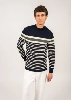 Pull Rayé Mathurin En Laine - SAINT JAMES X Le Slip Français (MARINE/ECRU/VEGETAL)