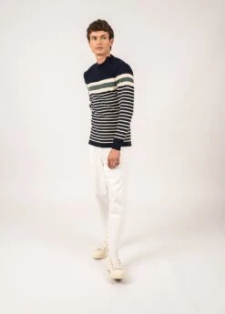 Pull Rayé Mathurin En Laine - SAINT JAMES X Le Slip Français (MARINE/ECRU/VEGETAL) -Chic Marin Soldes 0046 9 MARI ECRU VEGETA E Shop BD 03