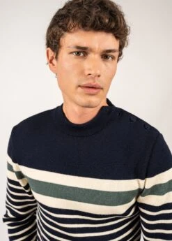 Pull Rayé Mathurin En Laine - SAINT JAMES X Le Slip Français (MARINE/ECRU/VEGETAL) -Chic Marin Soldes 0046 9 MARI ECRU VEGETA E Shop BD 04