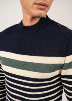 Pull Rayé Mathurin En Laine - SAINT JAMES X Le Slip Français (MARINE/ECRU/VEGETAL) -Chic Marin Soldes 0046 9 MARI ECRU VEGETA E Shop BD 05