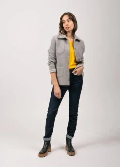 SAINT JAMES Veste Nashville - Boutonnée En Maille Double Face (GRIS CLAIR/BLANC D'HIVER) -Chic Marin Soldes 0125 Nashville Gris Clair Blanc d Hiver 03