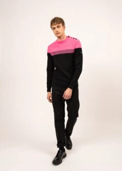 SAINT JAMES Pull Marin Bretagne - Coupe Ajustée, En Laine Vierge (NOIR/ROSE FLUO) -Chic Marin Soldes 0149 NOIR ROSE FLUO 03