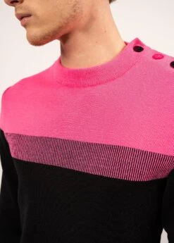SAINT JAMES Pull Marin Bretagne - Coupe Ajustée, En Laine Vierge (NOIR/ROSE FLUO) -Chic Marin Soldes 0149 NOIR ROSE FLUO 05