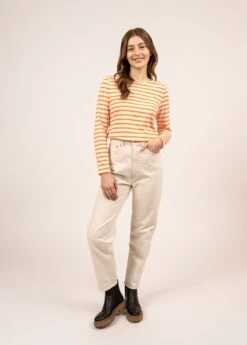 SAINT JAMES Marinière Minquidame - Coupe Droite, En Coton Léger (ECUME/ORANGE FLUO)