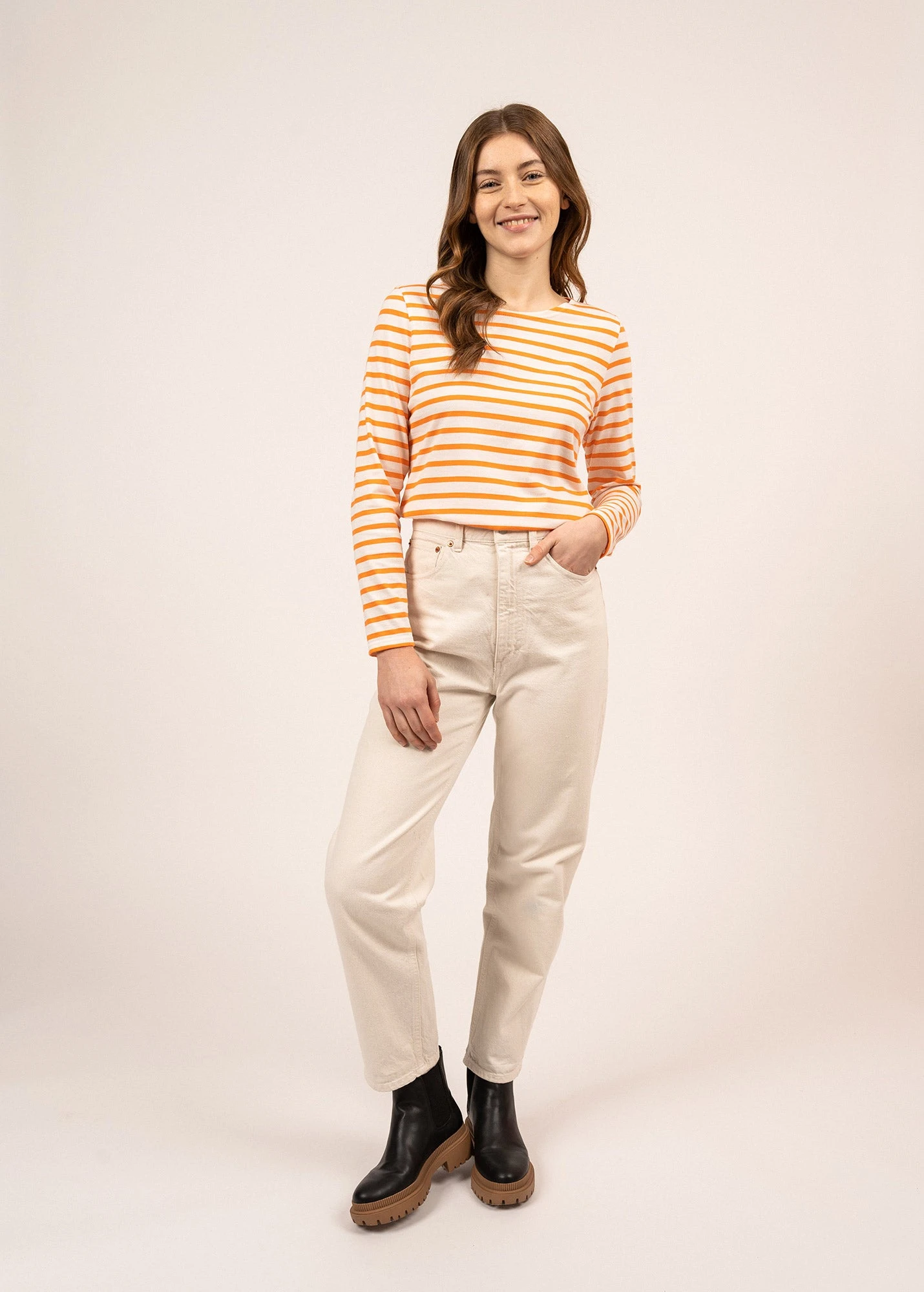 SAINT JAMES Marinière Minquidame - Coupe Droite, En Coton Léger (ECUME/ORANGE FLUO) 3 SAINT JAMES Marinière Minquidame - Coupe Droite, En Coton Léger (ECUME/ORANGE FLUO)