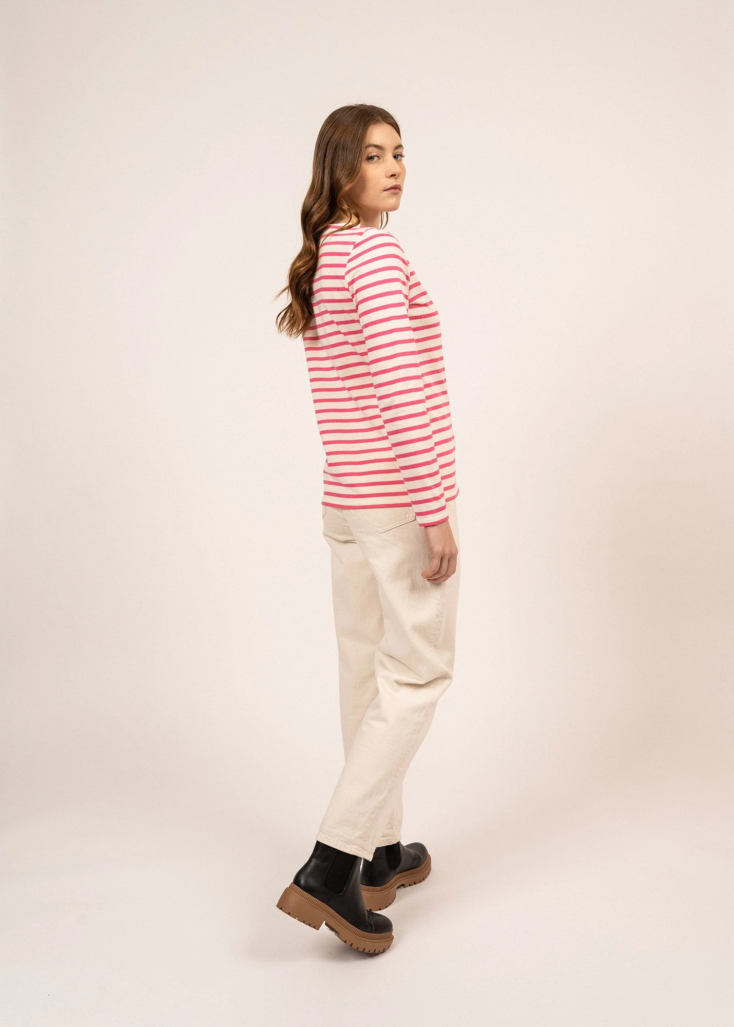 SAINT JAMES Marinière Minquidame - Coupe Droite, En Coton Léger (ECUME/ROSE FLUO) 4 SAINT JAMES Marinière Minquidame - Coupe Droite, En Coton Léger (ECUME/ROSE FLUO) - Image 2