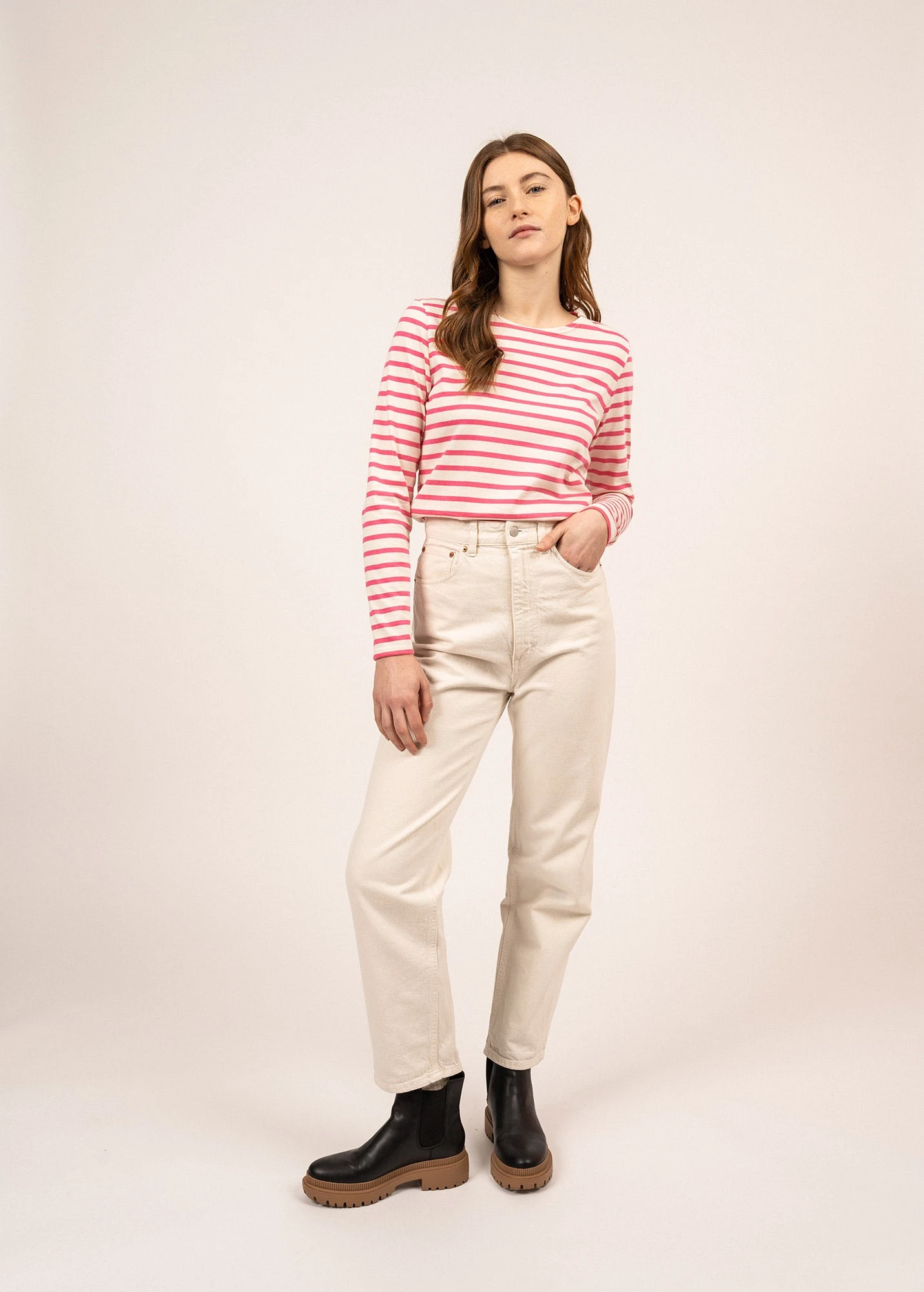 SAINT JAMES Marinière Minquidame - Coupe Droite, En Coton Léger (ECUME/ROSE FLUO) 5 SAINT JAMES Marinière Minquidame - Coupe Droite, En Coton Léger (ECUME/ROSE FLUO) - Image 3