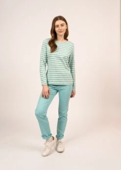 SAINT JAMES Marinière Minquidame - Coupe Droite, En Coton Léger (JADE/ECUME)