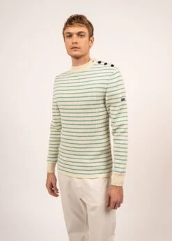 SAINT JAMES Pull Marin Rayé Matelot - Coupe Ajustée, En Pure Laine Vierge (ECRU/JADE) 10 SAINT JAMES Pull Marin Rayé Matelot - Coupe Ajustée, En Pure Laine Vierge (ECRU/JADE) -Chic Marin Soldes 0300 ECRU JADE 03