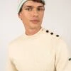 SAINT JAMES Bonnet De Quart Rayé - En Pure Laine Vierge (ECRU/JADE) -Chic Marin Soldes 0308 D ECRU JADE E Shop BD 01