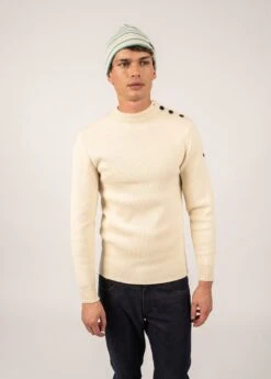 SAINT JAMES Bonnet De Quart Rayé - En Pure Laine Vierge (ECRU/JADE) -Chic Marin Soldes 0308 D ECRU JADE E Shop BD 03