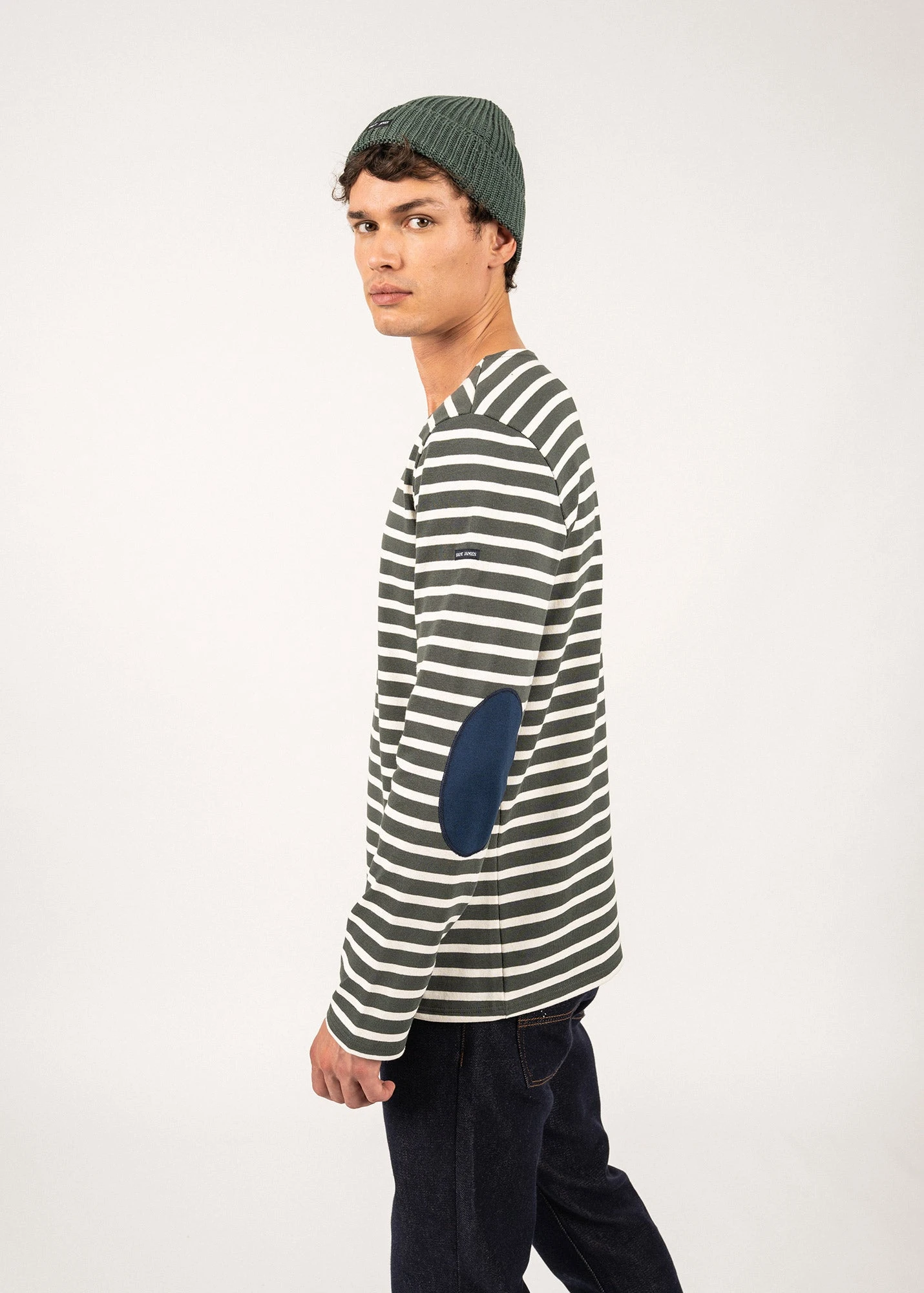 SAINT JAMES Marinière Iconique à Coudières Unies - En Jersey De Coton Lourd (VEGETAL/ECUME/MARINE) 3 SAINT JAMES Marinière Iconique à Coudières Unies - En Jersey De Coton Lourd (VEGETAL/ECUME/MARINE)