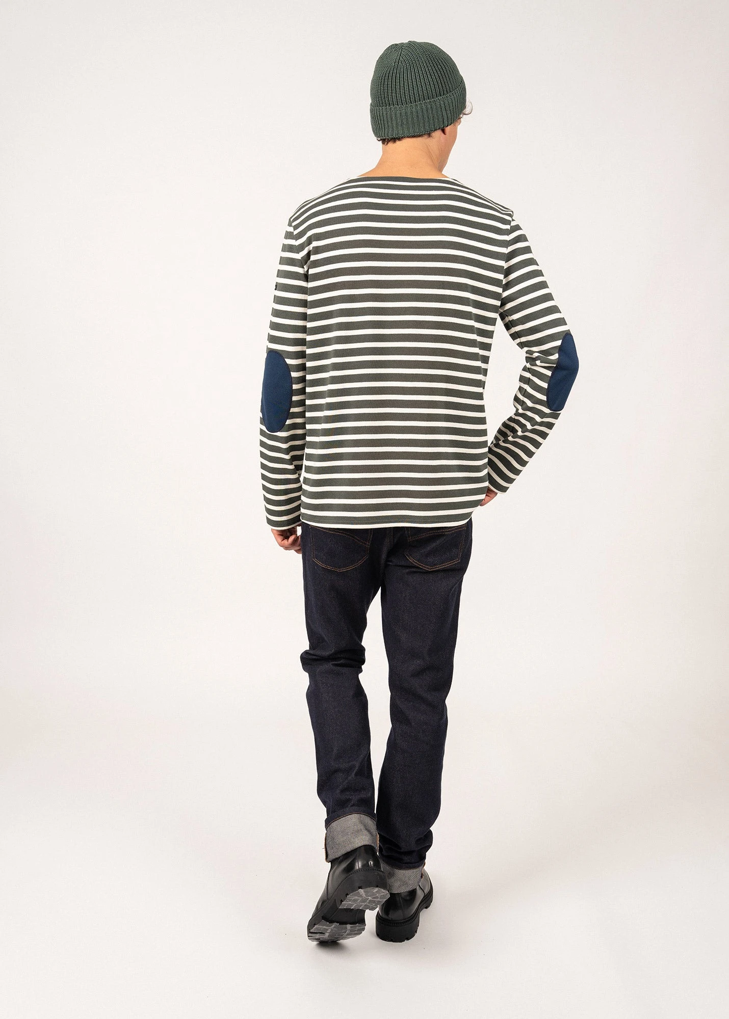 SAINT JAMES Marinière Iconique à Coudières Unies - En Jersey De Coton Lourd (VEGETAL/ECUME/MARINE) 4 SAINT JAMES Marinière Iconique à Coudières Unies - En Jersey De Coton Lourd (VEGETAL/ECUME/MARINE) - Image 2