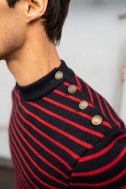 Pull Marin Rayé "Compas" - SAINT JAMES X Marine Nationale (NAVY/MEDOC) -Chic Marin Soldes 0431 Navy Medoc Compas R3202 20Modifier