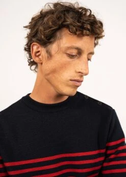 SAINT JAMES Pull Marin Rayé Rochefort - Coupe Ajustée, En Laine Mérinos (NAVY/MEDOC) -Chic Marin Soldes 0619 J6 E shop BD 11