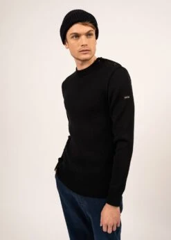 SAINT JAMES Pull Marin Uni Rochefort - Coupe Ajustée, En Laine Mérinos (NOIR) -Chic Marin Soldes 0620 NOIR 03