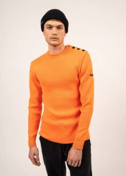 SAINT JAMES Pull Marin Uni Rochefort - Coupe Ajustée, En Laine Mérinos (ORANGE FLUO)