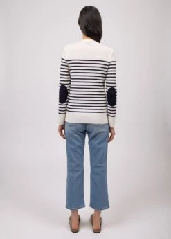 SAINT JAMES Pull Marin Rayé Brégançon - à Coudières Contrastées (BLANC/NAVY/NAVY) -Chic Marin Soldes 0735 Blanc Navy Navy Bregancon R Pop 0744