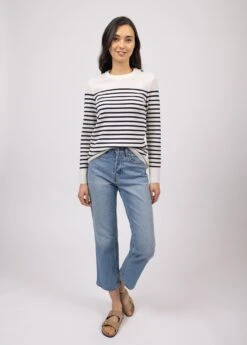 SAINT JAMES Pull Marin Rayé Brégançon - à Coudières Contrastées (BLANC/NAVY/NAVY) -Chic Marin Soldes 0735 Blanc Navy Navy Bregancon R Pop 0749