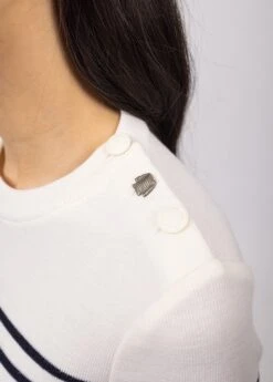 SAINT JAMES Pull Marin Rayé Brégançon - à Coudières Contrastées (BLANC/NAVY/NAVY) -Chic Marin Soldes 0735 Blanc Navy Navy Bregancon R Pop 0778