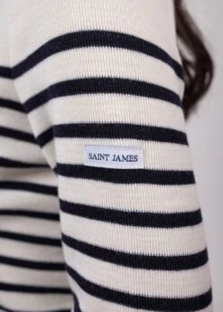 SAINT JAMES Pull Marin Rayé Brégançon - à Coudières Contrastées (BLANC/NAVY/NAVY) -Chic Marin Soldes 0735 Blanc Navy Navy Bregancon R Pop 0780
