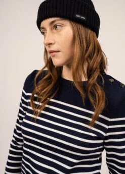 SAINT JAMES Pull Marin Rayé Brégançon - à Coudières Contrastées (INSIGNE/BLANC/ROSE FLUO) -Chic Marin Soldes 0735 INS BLAN ROSE FLUO 04