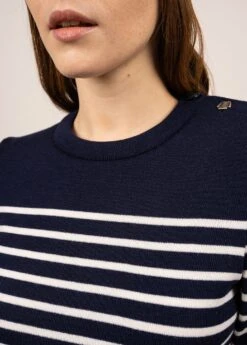 SAINT JAMES Pull Marin Rayé Brégançon - à Coudières Contrastées (INSIGNE/BLANC/ROSE FLUO) -Chic Marin Soldes 0735 INS BLAN ROSE FLUO 05