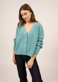 SAINT JAMES Gilet En Maille Perlée Murano - Col V Boutonné (JADE)