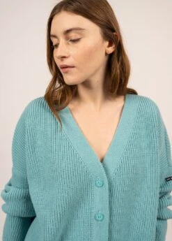 SAINT JAMES Gilet En Maille Perlée Murano - Col V Boutonné (JADE) -Chic Marin Soldes 0749 JADE 04