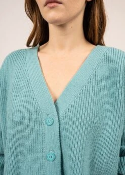 SAINT JAMES Gilet En Maille Perlée Murano - Col V Boutonné (JADE) -Chic Marin Soldes 0749 JADE 05