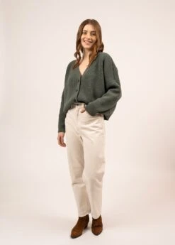 SAINT JAMES Gilet En Maille Perlée Murano - Col V Boutonné (VEGETAL) -Chic Marin Soldes 0749 VEGETAL 03