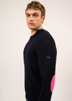 SAINT JAMES Pull Marin Uni Cancale - Avec Coudières Contrastées (MARINE/ROSE FLUO) -Chic Marin Soldes 0774 MARINE ROSE FLUO 04