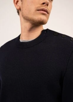 SAINT JAMES Pull Marin Uni Cancale - Avec Coudières Contrastées (MARINE/ROSE FLUO) -Chic Marin Soldes 0774 MARINE ROSE FLUO 05