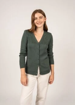 SAINT JAMES Gilet En Laine La Flotte - à Détails De Côtes Et Poches (VEGETAL)