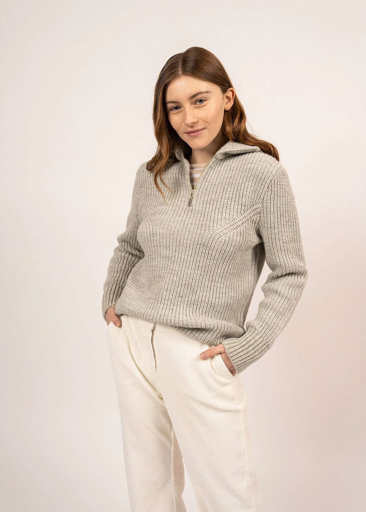 SAINT JAMES Pull Col Camioneur Foggia - à Détails Lurex, En Laine (GRIS CLAIR/CHAMPAGNE) 3 SAINT JAMES Pull Col Camioneur Foggia - à Détails Lurex, En Laine (GRIS CLAIR/CHAMPAGNE)