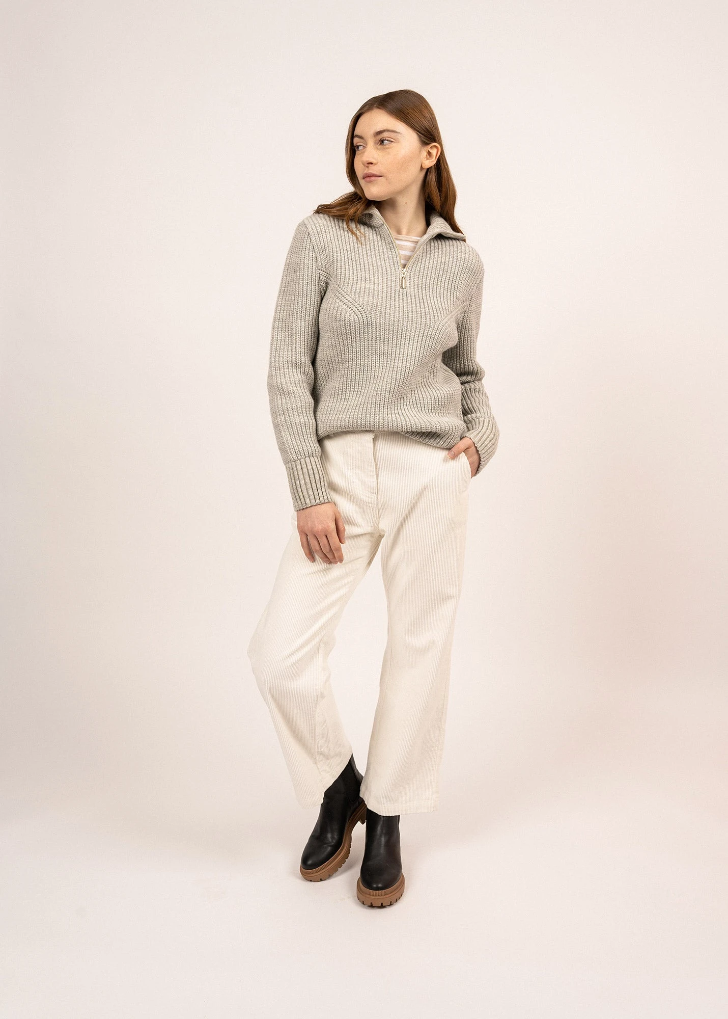 SAINT JAMES Pull Col Camioneur Foggia - à Détails Lurex, En Laine (GRIS CLAIR/CHAMPAGNE) 5 SAINT JAMES Pull Col Camioneur Foggia - à Détails Lurex, En Laine (GRIS CLAIR/CHAMPAGNE) - Image 3