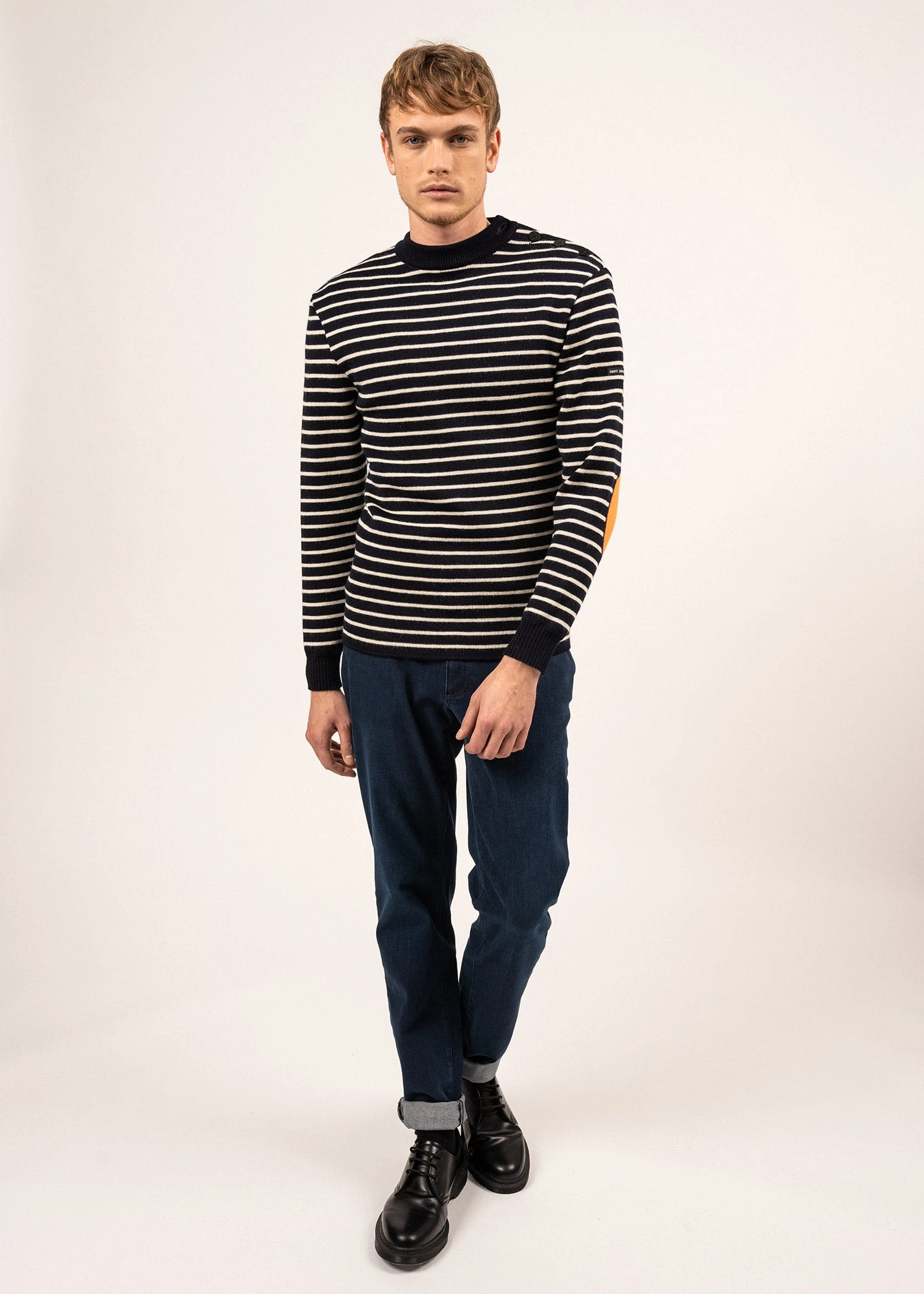 SAINT JAMES Pull Marin Rayé Matelot - à Coudières Contrastées (MARINE/ECRU/ORANGE FLUO) 5 SAINT JAMES Pull Marin Rayé Matelot - à Coudières Contrastées (MARINE/ECRU/ORANGE FLUO) - Image 3
