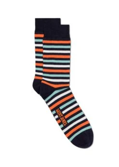 SAINT JAMES Chaussettes Rayées Multicolores - En Jersey De Coton (MARINE/ORANGE FLUO)