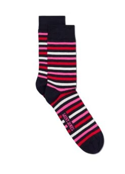 SAINT JAMES Chaussettes Rayées Multicolores - En Jersey De Coton (MARINE/ROSE FLUO)