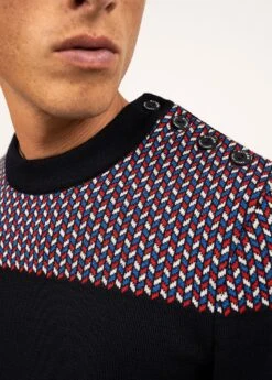 Pull Marin Jacquard - SAINT JAMES X Elysée (NAVY/MULTICO) -Chic Marin Soldes 1250 ME E shop BD 17