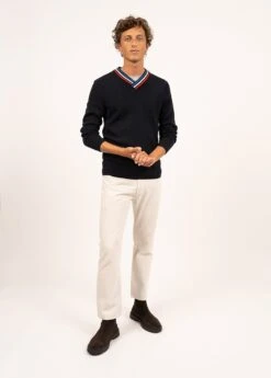 Pull En Laine à Col V Contrasté - SAINT JAMES X Elysée (NAVY)