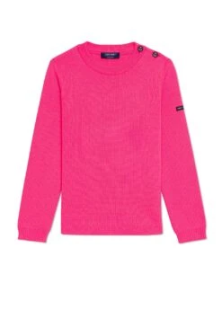 SAINT JAMES Pull Marin Uni Enfant Moussaillon - En Laine Mélangée (ROSE FLUO)