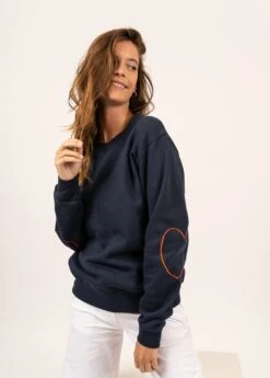 SAINT JAMES Sweat En Coton Lola - à Coudières Cœur (MARINE/SANGUINE) -Chic Marin Soldes 1531 0I E shop BD 2