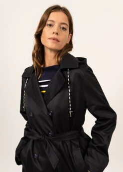 SAINT JAMES Trench à Capuche Ste Honorine - En Gabardine De Coton (NAVY) -Chic Marin Soldes 1544 CC E shop BD 8