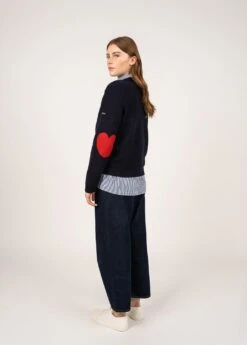 SAINT JAMES Gilet à Coudières Cœur Valloire - En Laine, à Col V (NAVY/TULIPE)