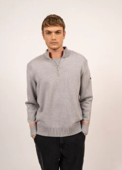 SAINT JAMES Pull à Col Montant Pamiers - En Jersey De Laine (PERLE CHINE/ORANGE FLUO)