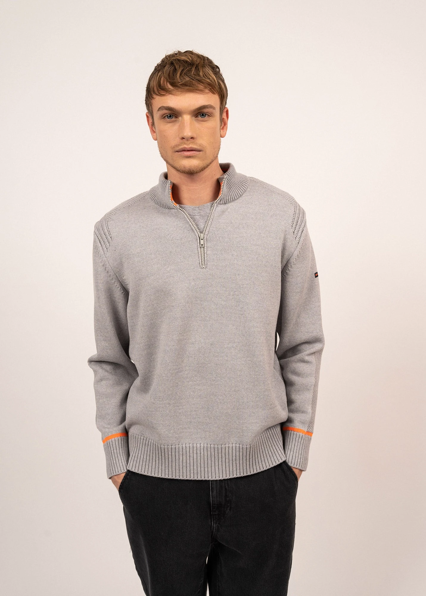 SAINT JAMES Pull à Col Montant Pamiers - En Jersey De Laine (PERLE CHINE/ORANGE FLUO) 3 SAINT JAMES Pull à Col Montant Pamiers - En Jersey De Laine (PERLE CHINE/ORANGE FLUO)