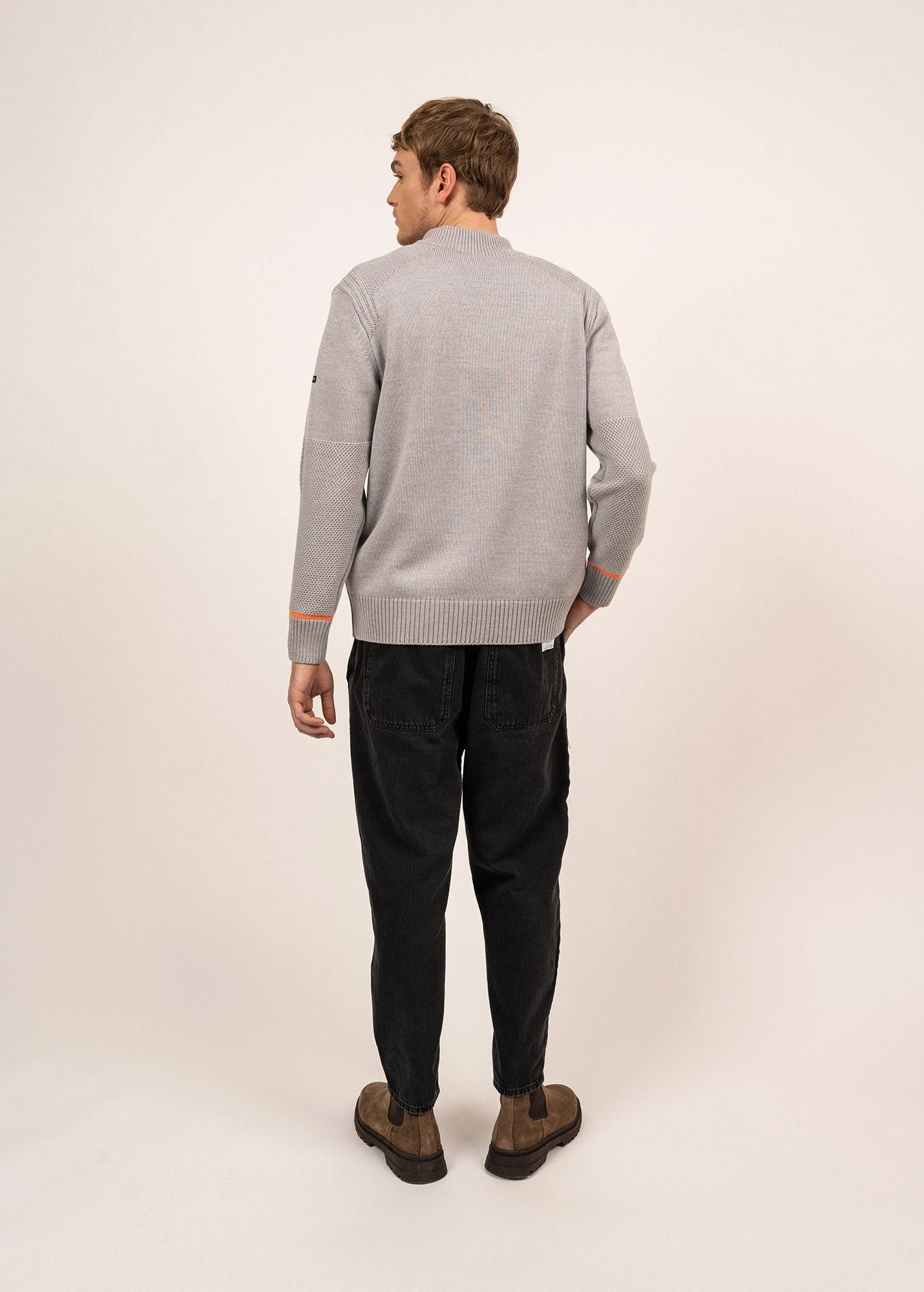 SAINT JAMES Pull à Col Montant Pamiers - En Jersey De Laine (PERLE CHINE/ORANGE FLUO) 4 SAINT JAMES Pull à Col Montant Pamiers - En Jersey De Laine (PERLE CHINE/ORANGE FLUO) - Image 2