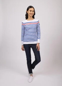 SAINT JAMES Marinière Naval - à Rayure Contrastée Lurex, En Coton Peigné (NEIGE/GITANE/TULIPE)