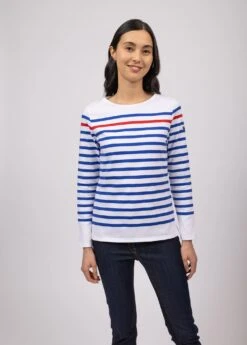 SAINT JAMES Marinière Naval - à Rayure Contrastée Lurex, En Coton Peigné (NEIGE/GITANE/TULIPE) -Chic Marin Soldes 1858 AA E shop BD 3